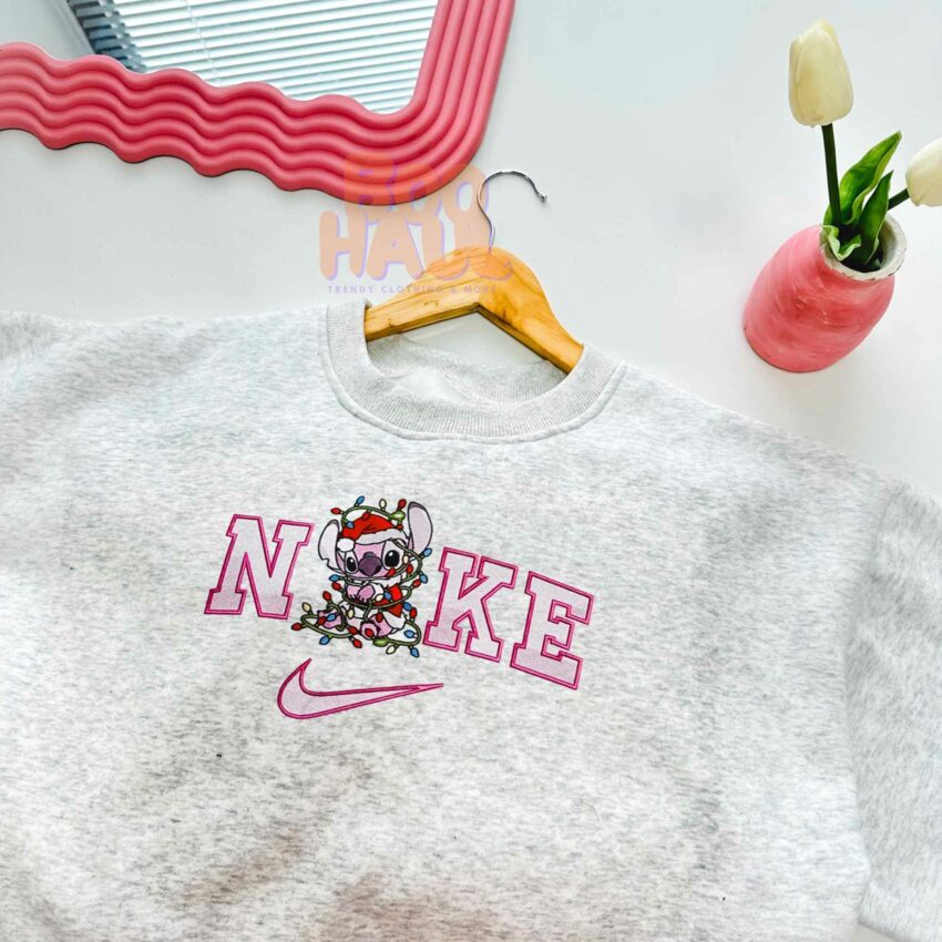 Stitch and Angel Couple Embroidered Sweatshirt
