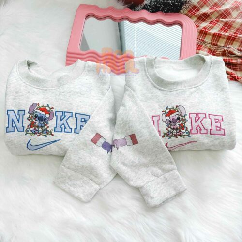 Stitch and Angel Couple Embroidered Sweatshirt
