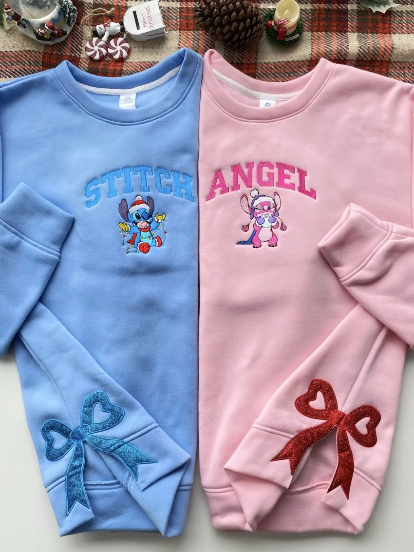 Christmas Stitch & Angel – Side Bow Embroidered Shirts