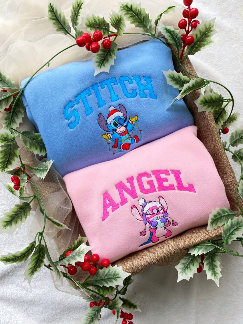 Christmas Stitch & Angel – Side Bow Embroidered Shirts