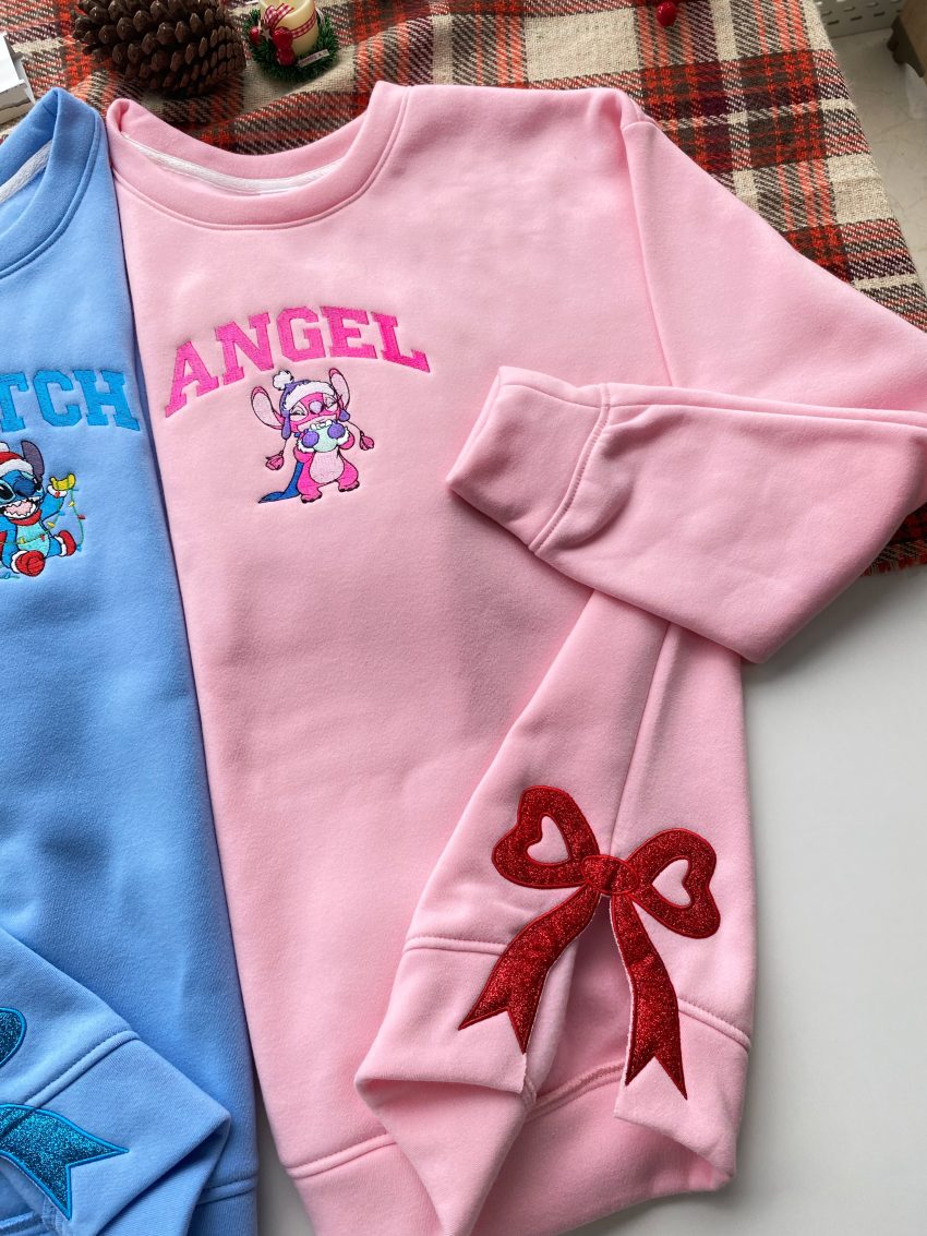 Christmas Stitch & Angel – Side Bow Embroidered Shirts