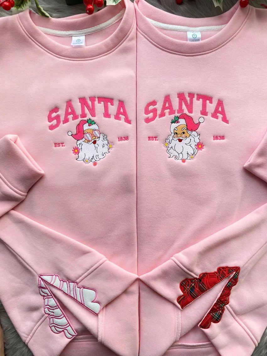 Christmas Pink Santa – Embroidered Shirts