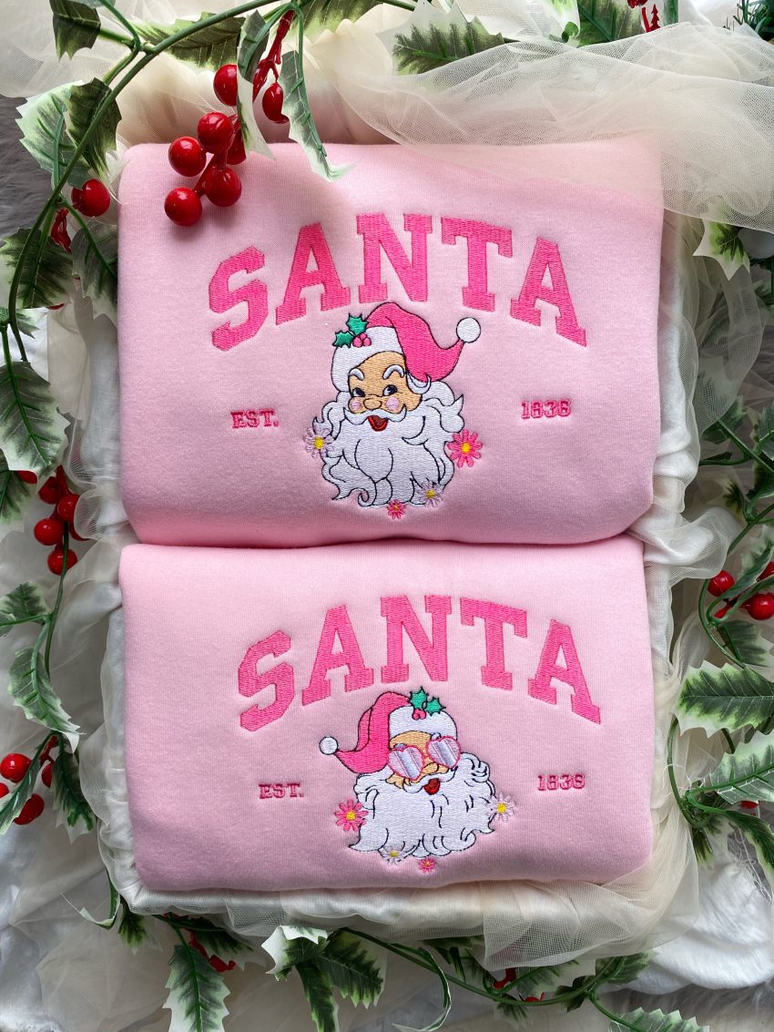 Christmas Pink Santa – Embroidered Shirts