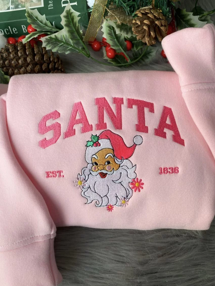 Christmas Pink Santa – Embroidered Shirts